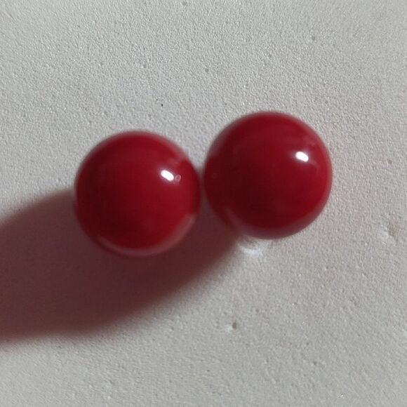 Natural Red Agate Gemstone Round Bead Ball Stud Earrings - Picture 1 of 5